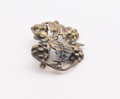 925 Sterling Silver  Vintage Antique Floral Grape Vine Brooch Pin  BP7289