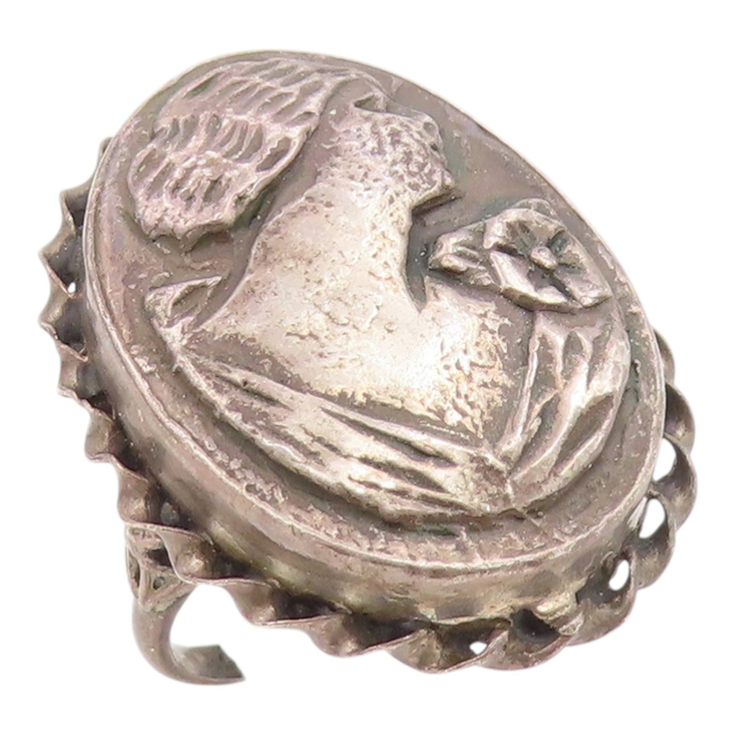 925 Sterling Silver Vintage Ring Antique Lady Profile Band  Sz 6.5  RG35308