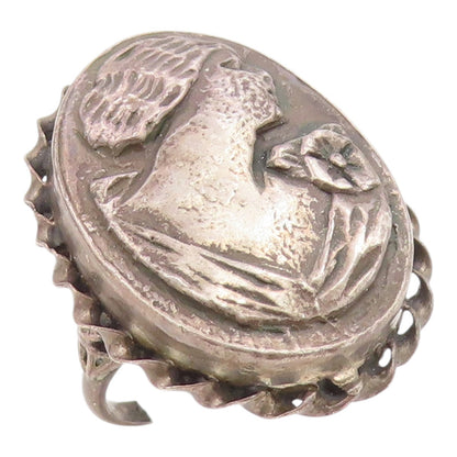 925 Sterling Silver Vintage Ring Antique Lady Profile Band  Sz 6.5  RG35308