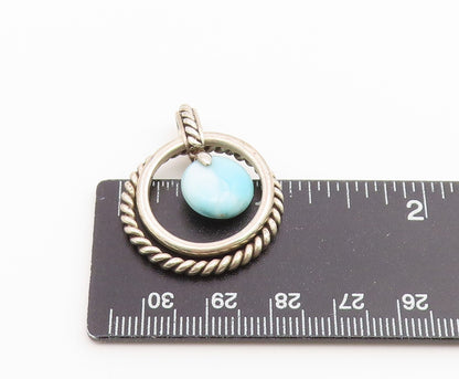 925 Sterling Silver Vintage Pendant Classic Larimar Twisted Rope Circle  PT26557