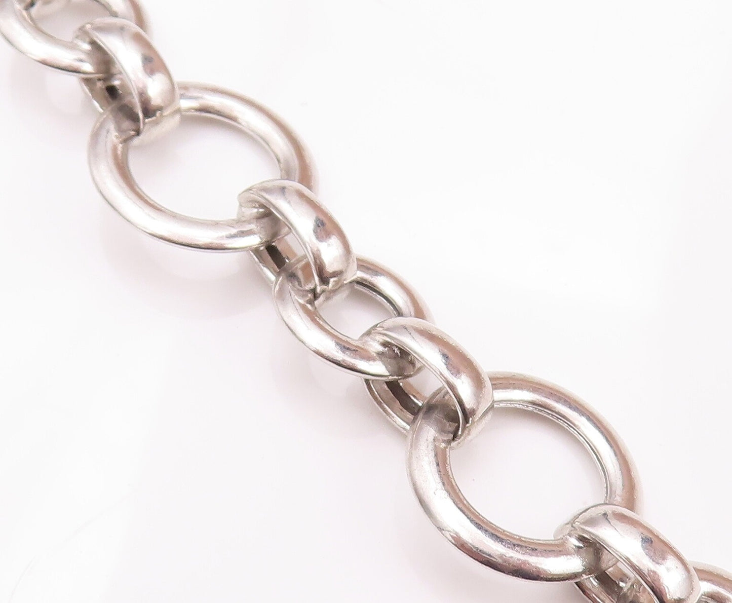 925 Sterling Silver Vintage Necklace Solid Small & Big Rings Linked   NE4270
