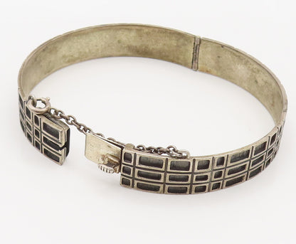 EUROPEAN 925 Silver  Vintage Carved Square Pattern Bangle Bracelet  BT9793