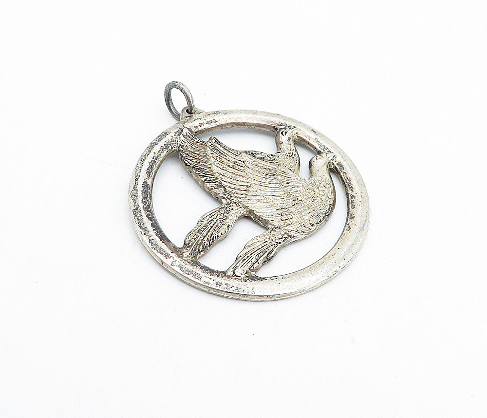 WALLACE STERLING 925 Silver  Vintage Oxidized Peace Doves Pendant  PT2595