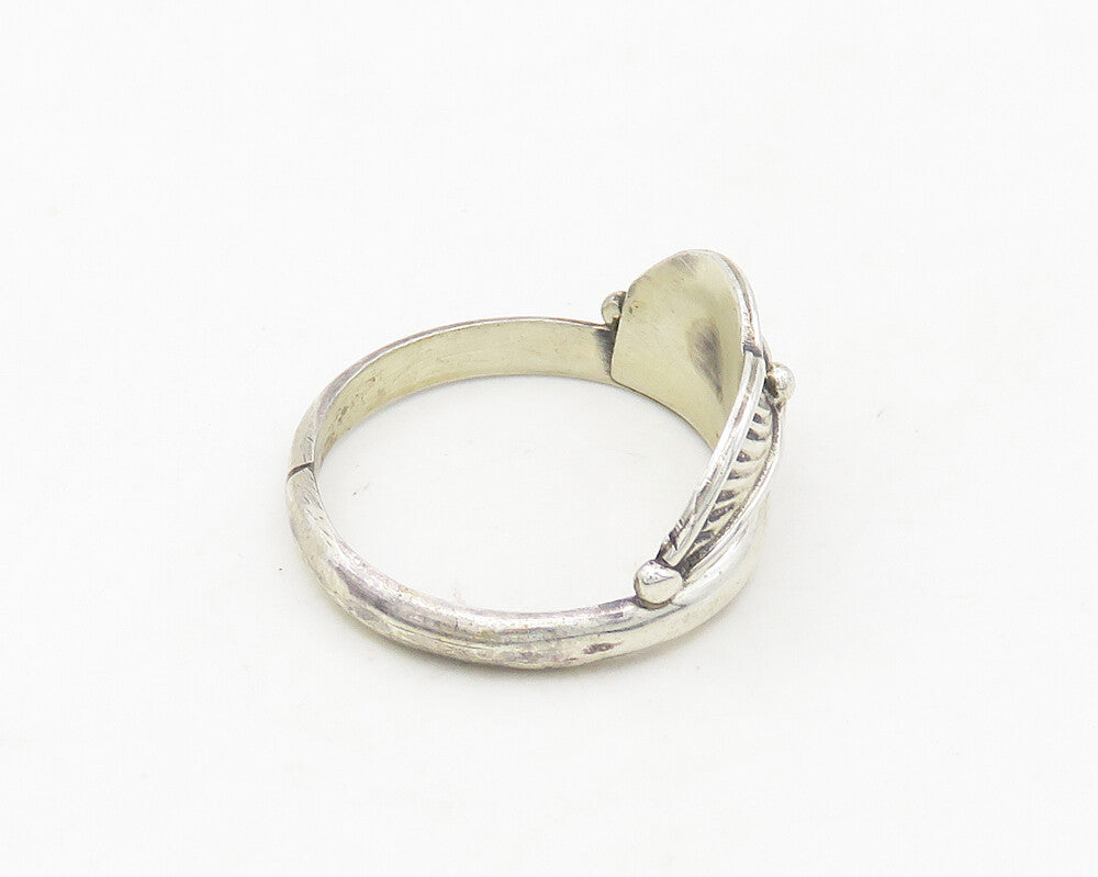 NAVAJO 925 Sterling Silver  Vintage Shiny Floral Leaf Band Ring Sz 6  RG18880