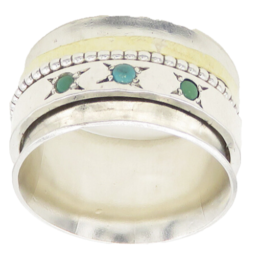 STAV 925 Silver  Vintage Shiny Turquoise Hammered Band Ring Sz 7  RG18336