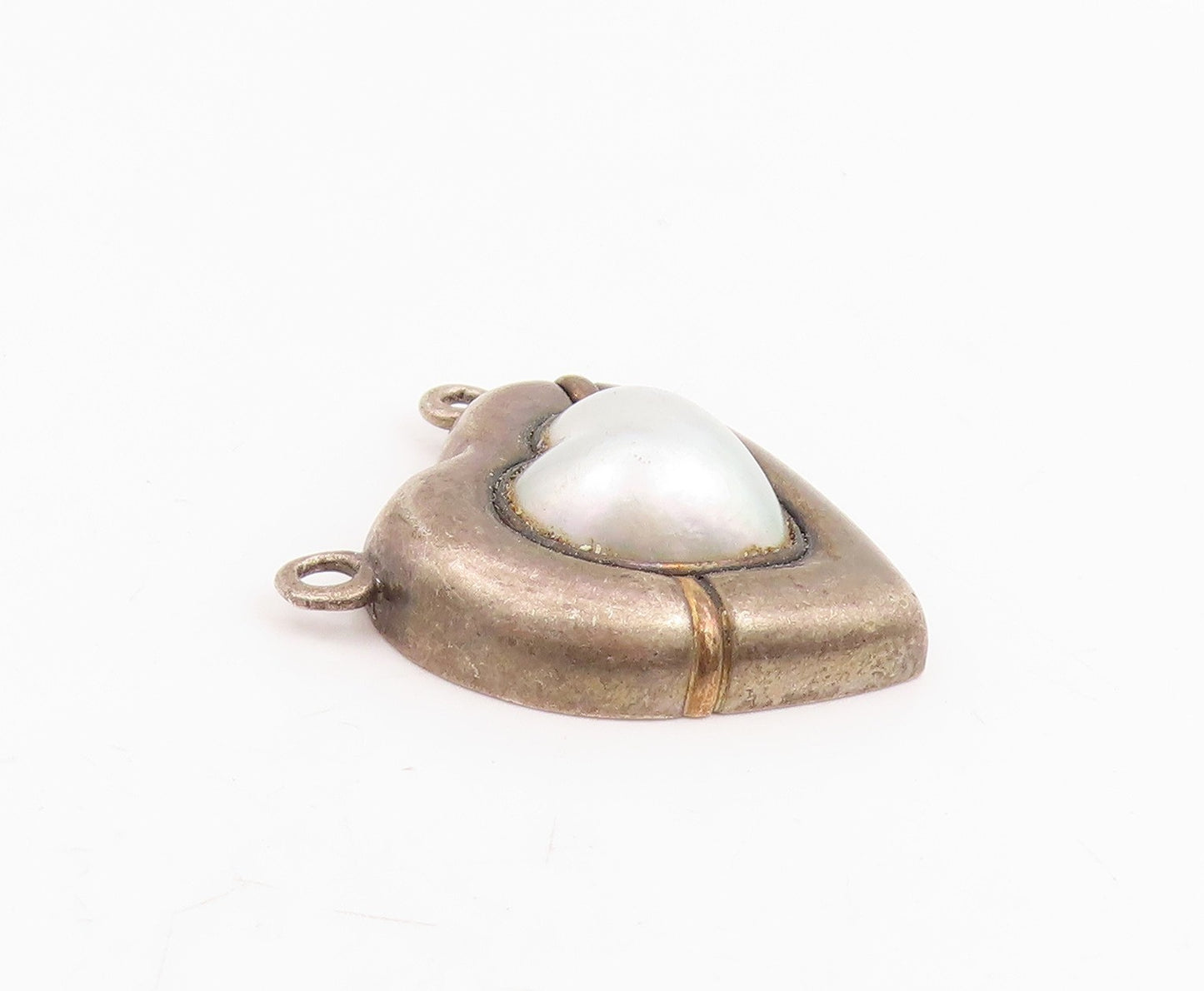 14k Gold & 925 Sterling Silver Vintage Pendant Pearl Love Heart Charm   PT25848