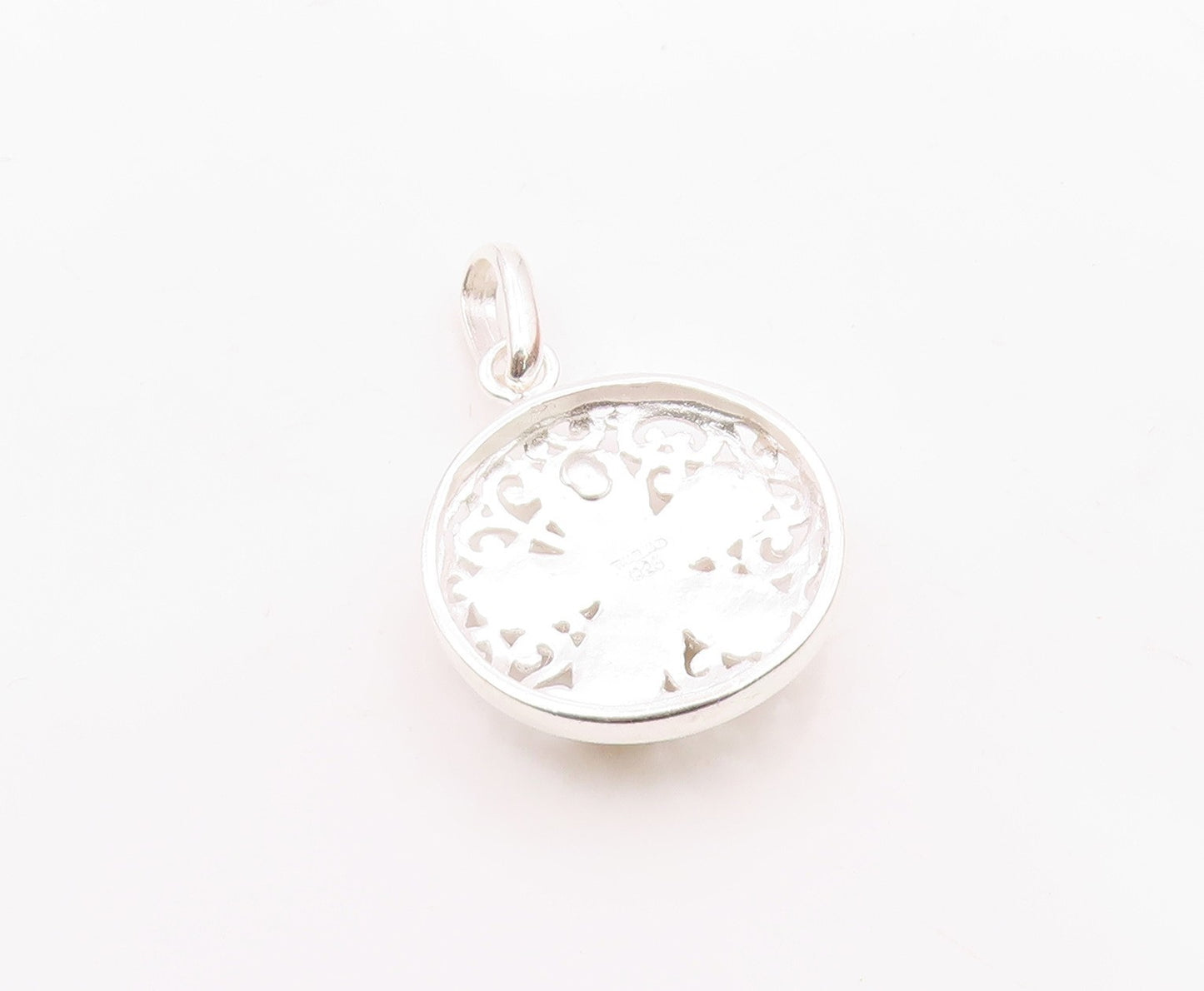 925 Sterling Silver  Citrine Flower Shiny Swirl Round Drop Pendant  PT14551