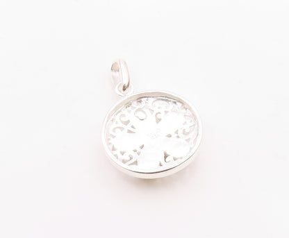 925 Sterling Silver  Citrine Flower Shiny Swirl Round Drop Pendant  PT14551