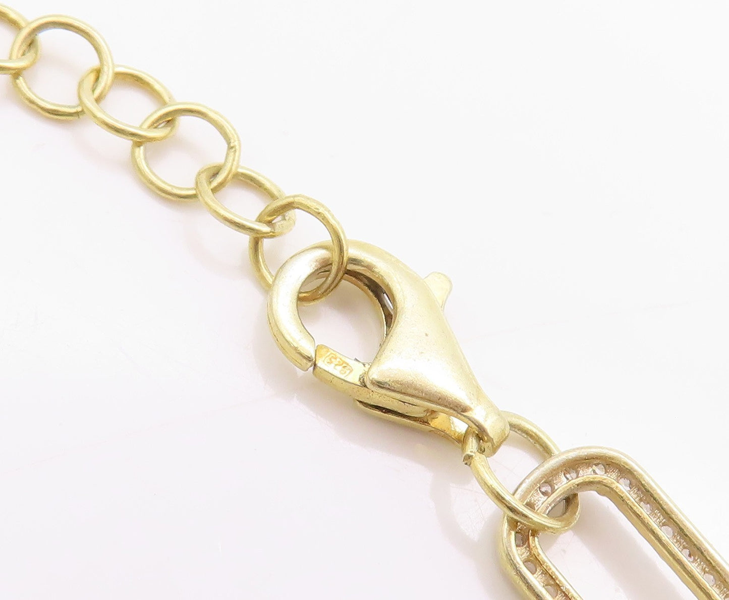 925 Sterling Silver Vintage Necklace Gold Plated CZ Paper Clips Design  NE4611