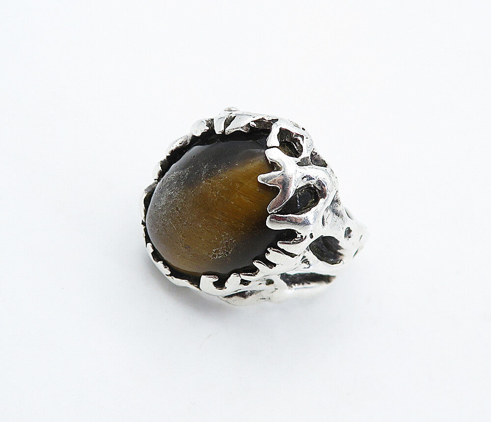 925 Sterling Silver  Vintage Tiger's Eye Sculpted Cocktail Ring Sz 10  RG4892
