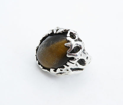 925 Sterling Silver  Vintage Tiger's Eye Sculpted Cocktail Ring Sz 10  RG4892