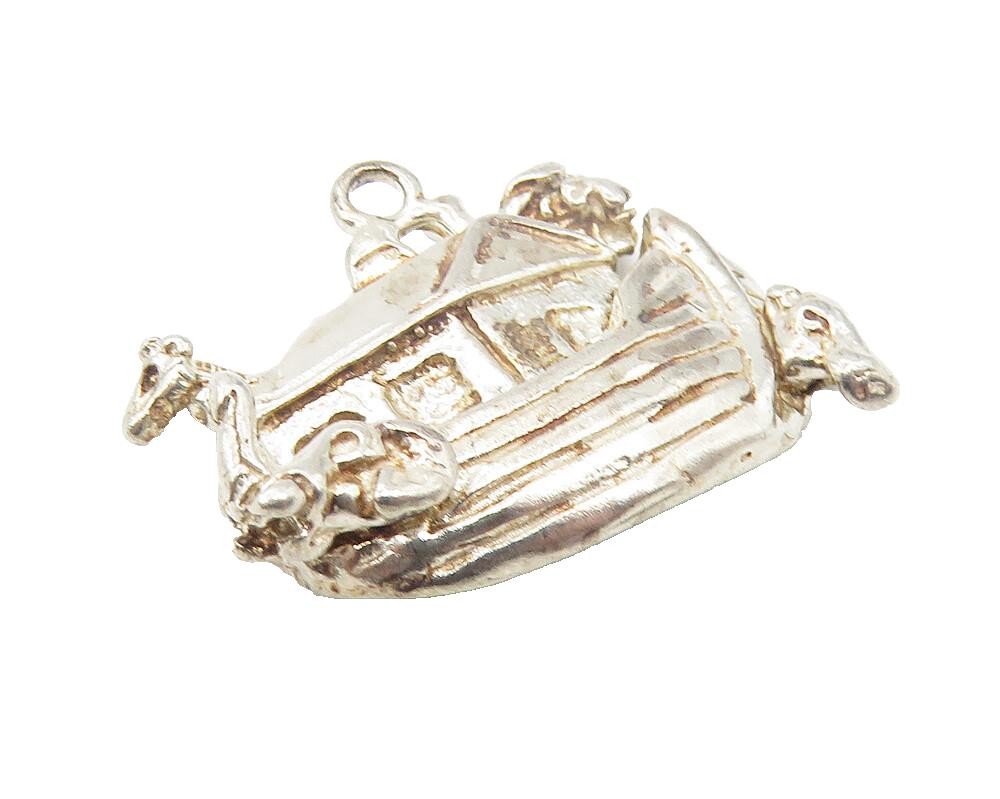 925 Sterling Silver  Vintage Noah's Arc Motif Religious Drop Pendant  PT9390