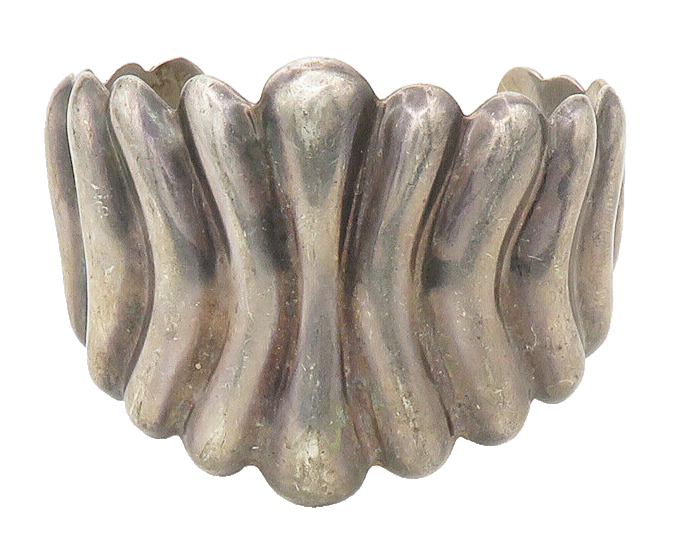 MEXICO 925 Silver  Vintage Dark Tone Tapered Fluted Cuff Bracelet  BT6870