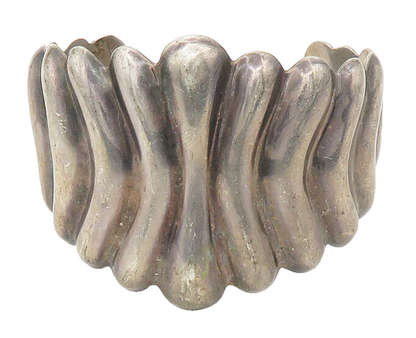 MEXICO 925 Silver  Vintage Dark Tone Tapered Fluted Cuff Bracelet  BT6870