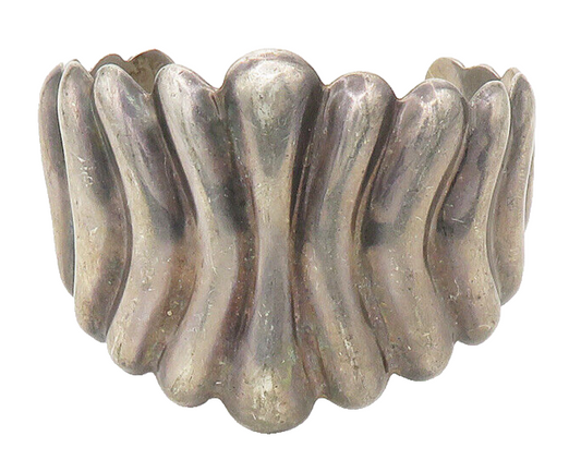 MEXICO 925 Silver  Vintage Dark Tone Tapered Fluted Cuff Bracelet  BT6870