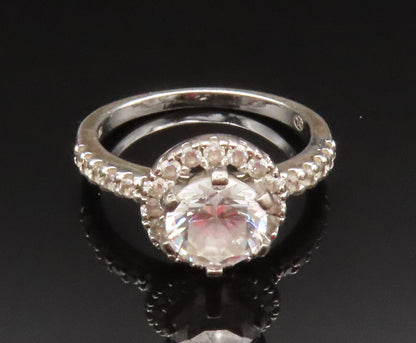 925 Sterling Silver  Vintage Fancy Cubic Zirconia Halo Ring Sz 7  RG25224