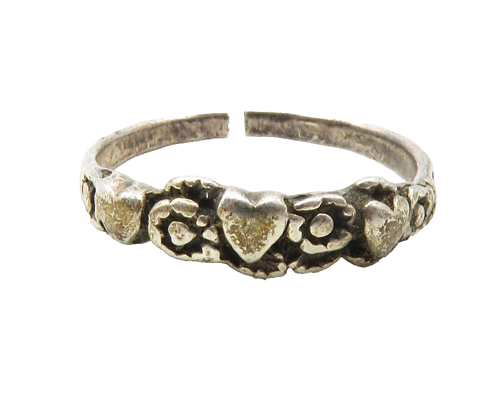 925 Sterling Silver  Vintage Love Heart Floral Motif Band Ring Sz 8.5  RG12203