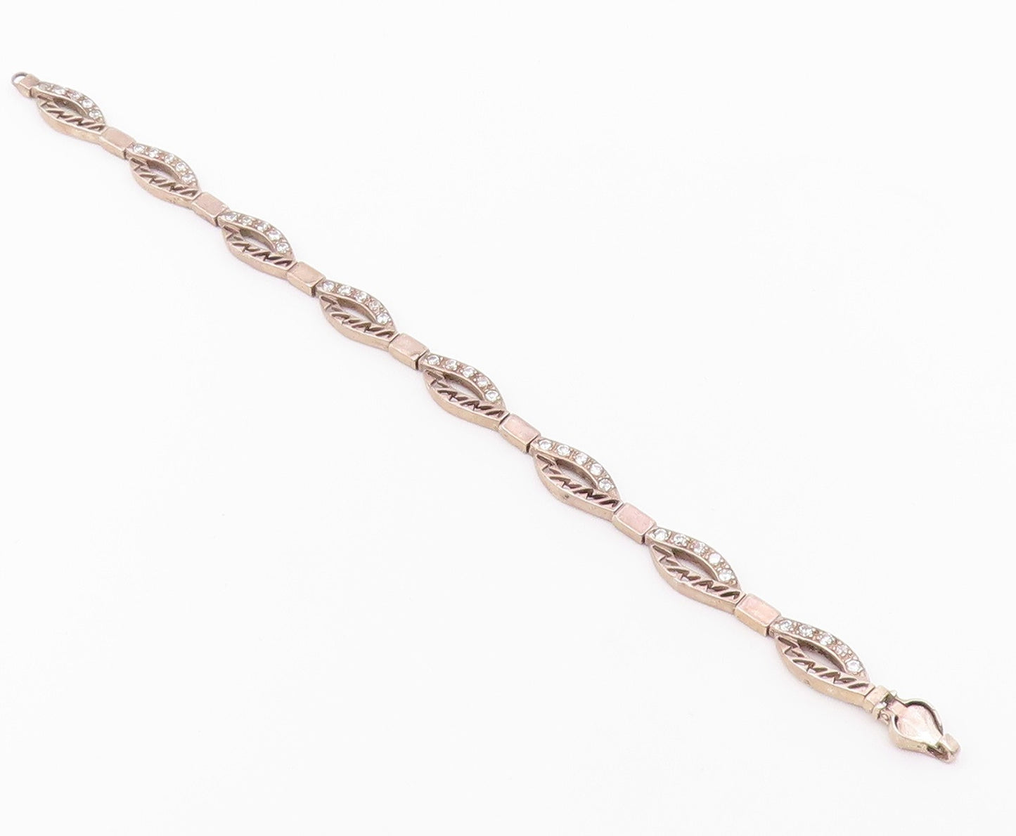 925 Sterling Silver  Vintage Topaz Cutout Detail Hinge Chain Bracelet  BT7724
