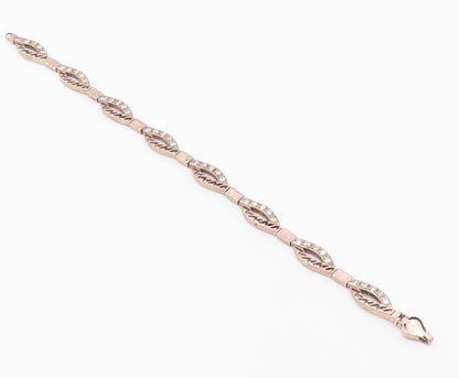 925 Sterling Silver  Vintage Topaz Cutout Detail Hinge Chain Bracelet  BT7724