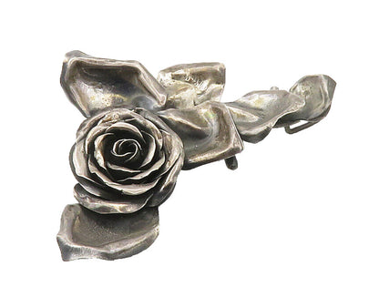 925 Sterling Silver  Vintage Handmade Sculpted Rose Flower Brooch Pin  BP6097
