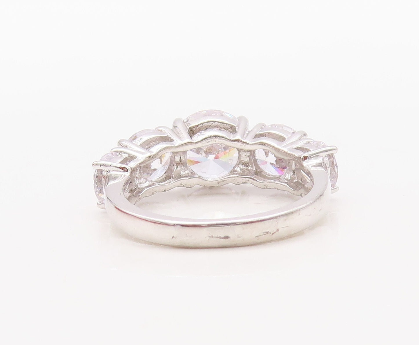 925 Sterling Silver Vintage Ring Minimalist Round Cut 5 CZ Stones  Sz 6  RG30823