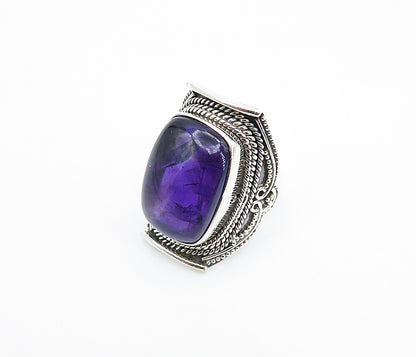 925 Sterling Silver  Amethyst Rope Twist Swirl Cocktail Ring Sz 7  RG8157