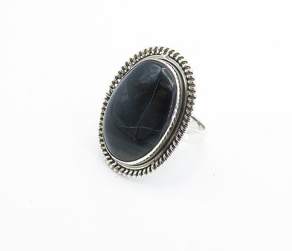 925 Sterling Silver  Black Agate Shiny Oval Twist Cocktail Ring Sz 9.5  RG7987