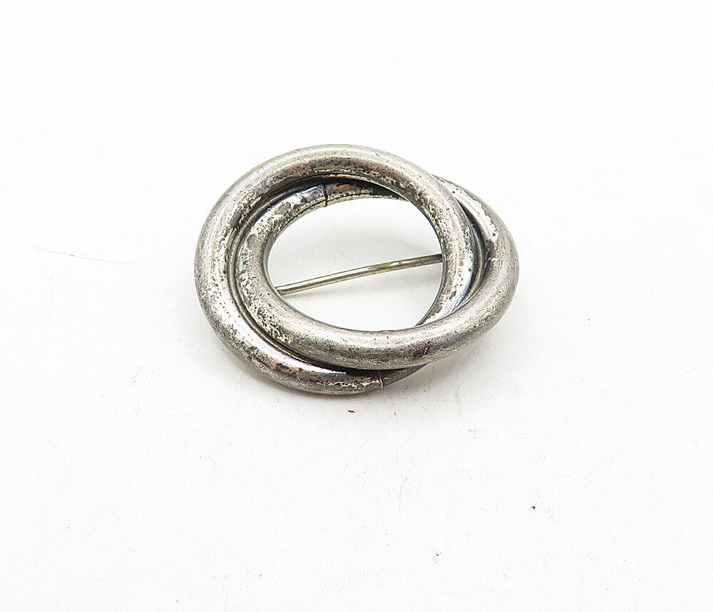 925 Sterling Silver  Vintage Petite Dark Tone Open Circle Brooch Pin  BP1450