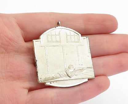 925 Sterling Silver  Vintage Man Shooting Rifle Scene Drop Pendant  PT4540