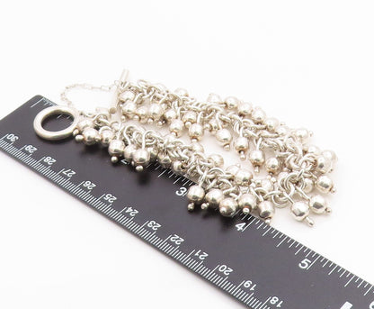 925 Sterling Silver Vintage Bracelet Modernist Solid Bead Cluster Chain  BT12056