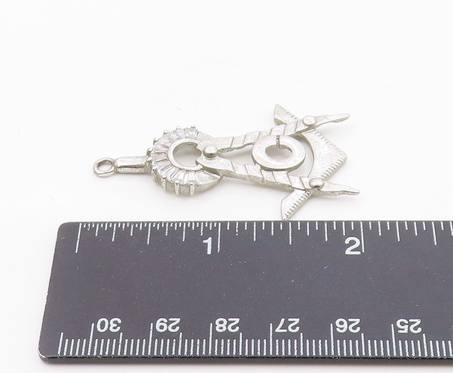 925 Silver  Vintage Cubic Zirconia Masonry Square & Compass Pendant  PT18346