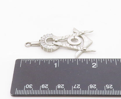 925 Silver  Vintage Cubic Zirconia Masonry Square & Compass Pendant  PT18346