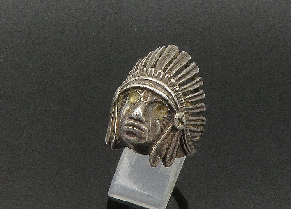 925 Sterling Silver  Vintage Native Chief Head Large Band Ring Sz 11.5 RG21959