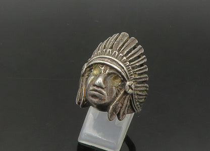 925 Sterling Silver  Vintage Native Chief Head Large Band Ring Sz 11.5 RG21959