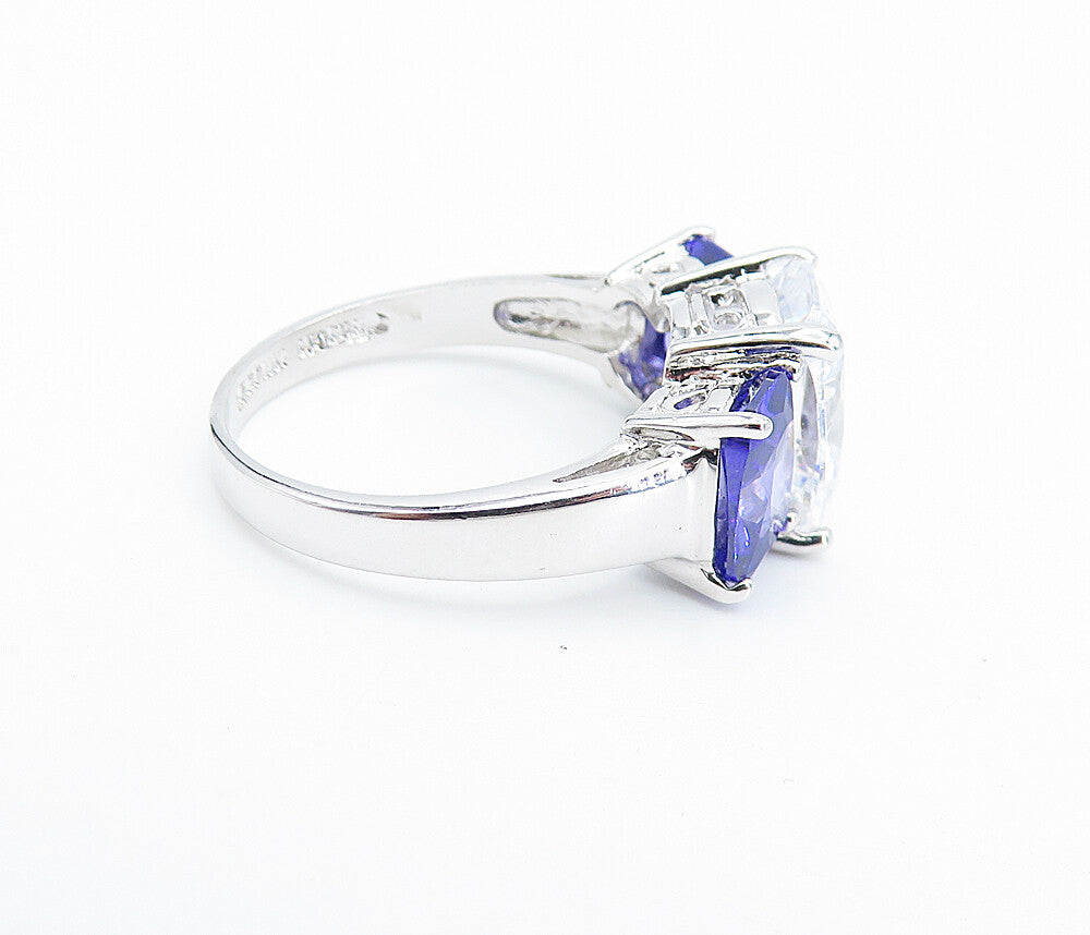 925 Sterling Silver  Cubic Zirconia & Purple Topaz Band Ring Sz 8  RG7277