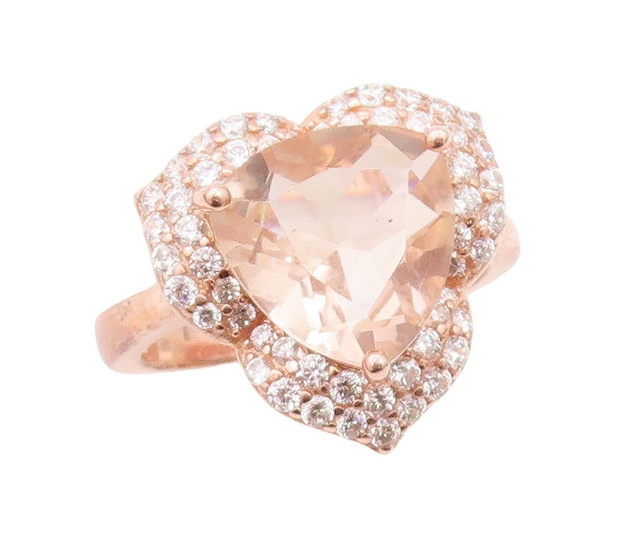 925 Sterling Silver Vintage Ring Rose Gold Plated Morganite & Topaz Sz 7 RG30252