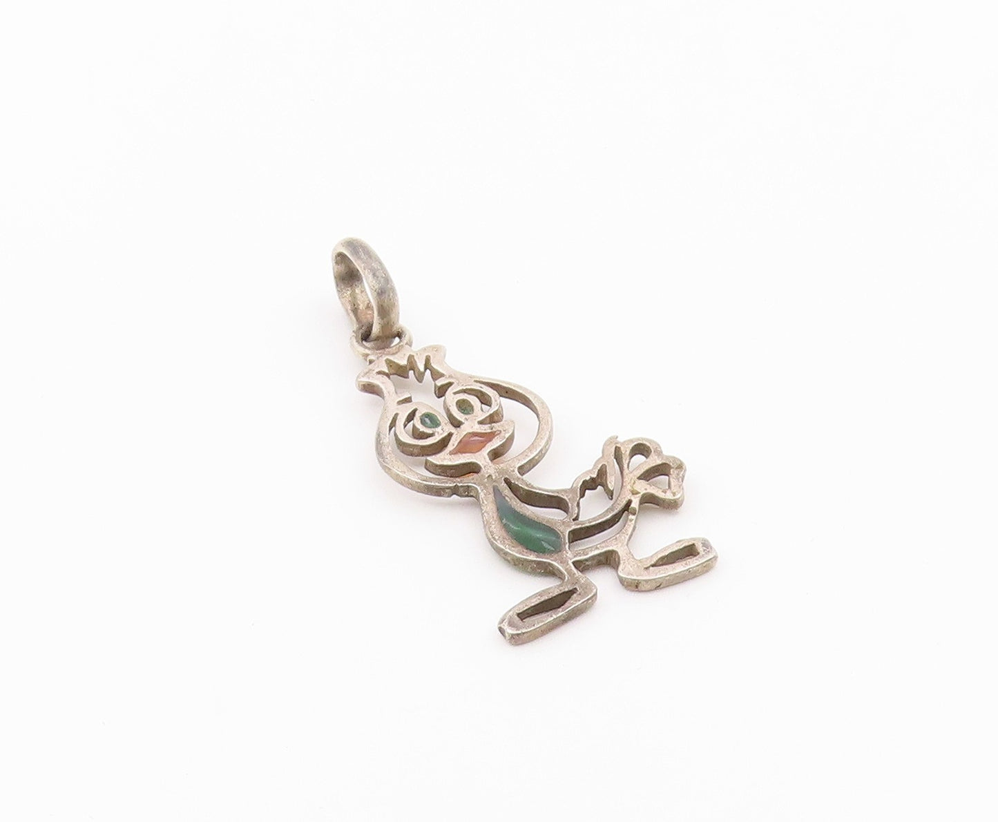 925 Sterling Silver  Vintage Cutout Bird Motif Enamel Detail Pendant  PT8020