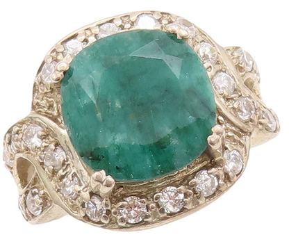 925 Sterling Silver Vintage Ring Square Green Gemstone Topaz Inlay Sz 8  RG29298