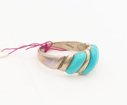 OTT 925 Sterling Silver Vintage Minimalist Carved Turquoise Ring Sz 8  RG26852