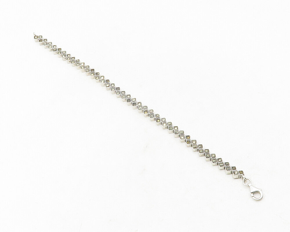 925 Sterling Silver Sparkling Marcasite Square Chain Bracelet BT4742