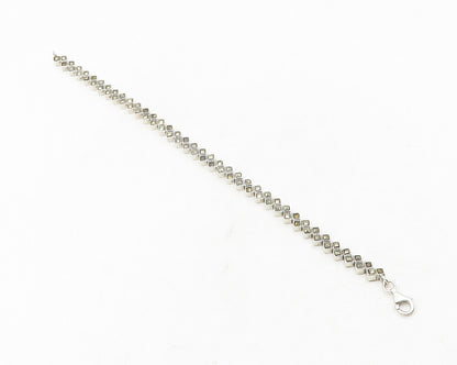 925 Sterling Silver Sparkling Marcasite Square Chain Bracelet BT4742