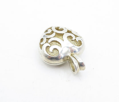 925 Sterling Silver Vintage Shiny Swirl Love Heart Pendant (OPENS) PT3488