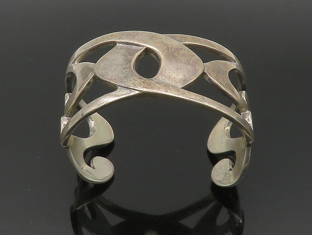 DESIGNER 925 Silver Vintage Interlocking Swirl Cut Out Cuff Bracelet BT9441