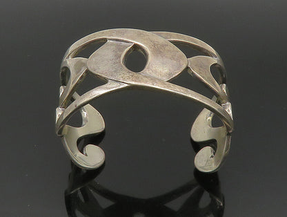 DESIGNER 925 Silver Vintage Interlocking Swirl Cut Out Cuff Bracelet BT9441