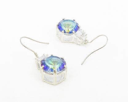 925 Sterling Silver  Prong Set Topaz & Cubic Zirconia Dangle Earrings  EG5543