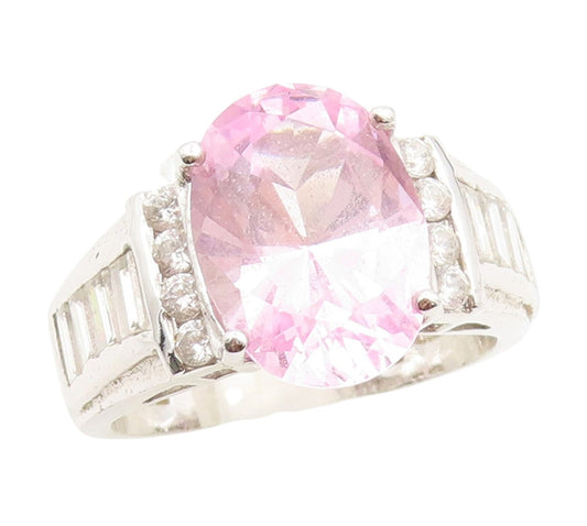 925 Sterling Silver Vintage Ring Dual Color CZ Statement Band  Sz 9  RG34141