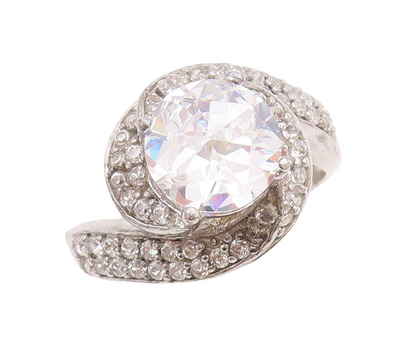 925 Sterling Silver Vintage Ring Designer Cut Spiral Topaz Inlay  Sz 6  RG29283
