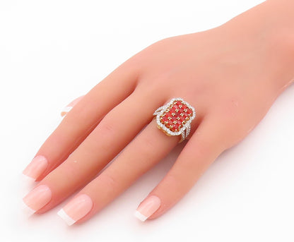 925 Sterling Silver Vintage Ring Gold Plated Orange & White CZ  Sz 5.5  RG32463