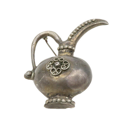 MEXICO 925 Sterling Silver  Vintage Antique Floral Pitcher Brooch Pin  BP5190