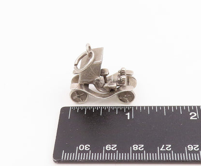 925 Sterling Silver Vintage Pendant 3D Horseless Carriage Car MOVES  PT25759